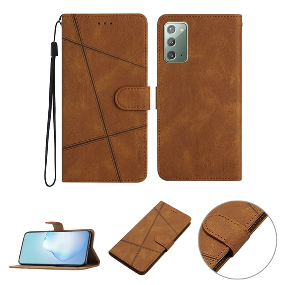Nalacover Deisgned for Samsung Note 20, Magnetic Folio Wrist Strap Flip Kickstand Premium PU Leather Wallet Case Cash Card Slots Holder Protective Case for Samsung Galaxy Note 20, Brown