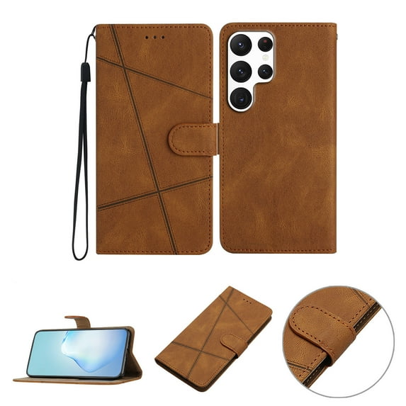 Nalacover Deisgned for Samsung S21 Ultra, Magnetic Folio Wrist Strap Flip Kickstand Premium PU Leather Wallet Case Cash Card Slots Holder Protective Case for Samsung Galaxy S21 Ultra, Brown