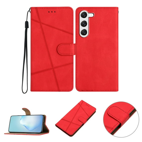 Nalacover Deisgned for Samsung S22, Magnetic Folio Wrist Strap Flip Kickstand Premium PU Leather Wallet Case Cash Card Slots Holder Protective Case for Samsung Galaxy S22, Red