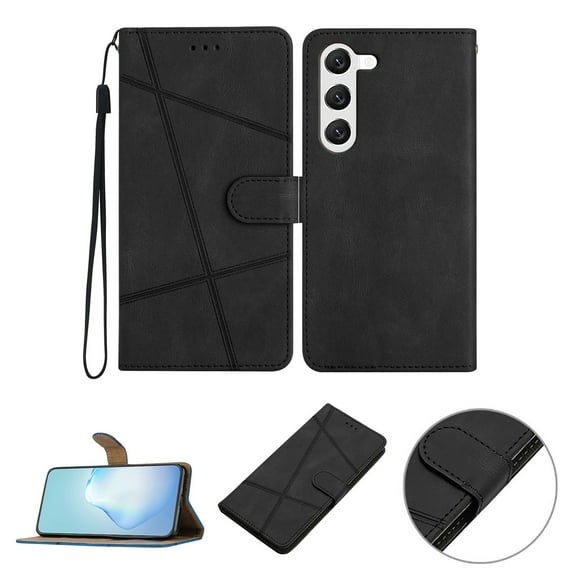 Nalacover Deisgned for Samsung S22 Plus, Magnetic Folio Wrist Strap Flip Kickstand Premium PU Leather Wallet Case Cash Card Slots Holder Protective Case for Samsung Galaxy S22 Plus, black