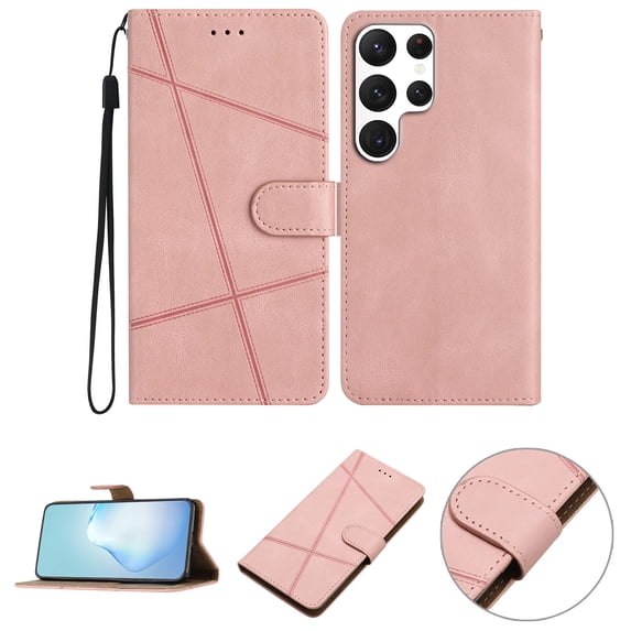 Nalacover Deisgned for Samsung S22 Ultra, Magnetic Folio Wrist Strap Flip Kickstand Premium PU Leather Wallet Case Cash Card Slots Holder Protective Case for Samsung Galaxy S22 Ultra, Rosegold