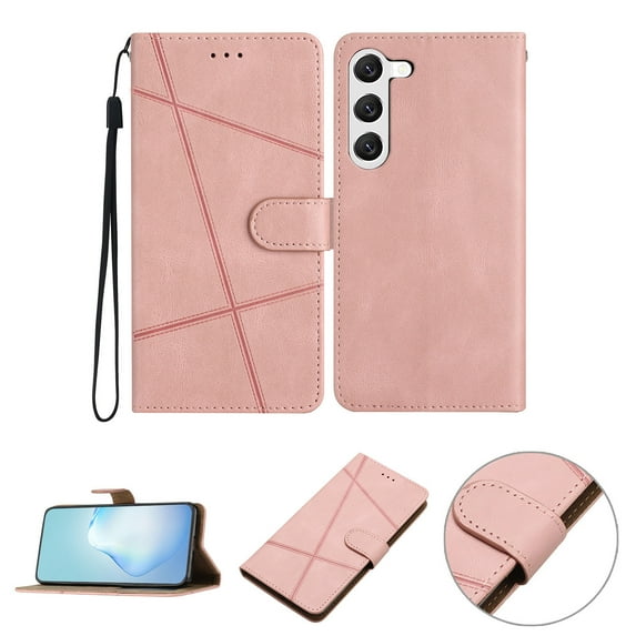 Nalacover Deisgned for Samsung S23 Plus,Magnetic Folio Wrist Strap Flip Kickstand Premium PU Leather Wallet Case Cash Card Slots Holder Protective Case for Samsung Galaxy S23 Plus,Rosegold