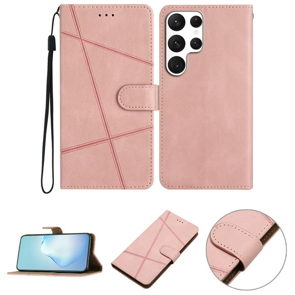 Nalacover Deisgned for Samsung S23 Ultra, Magnetic Folio Wrist Strap Flip Kickstand Premium PU Leather Wallet Case Cash Card Slots Holder Protective Case for Samsung Galaxy S23 Ultra, Rosegold