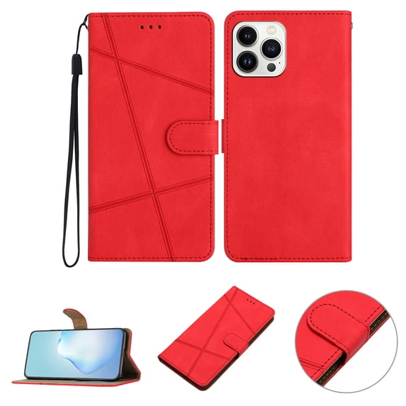 Nalacover Deisgned for iPhone 12 Pro Max, Magnetic Folio Wrist Strap Flip Kickstand Premium PU Leather Wallet Case Cash Card Slots Holder Protective Case For iPhone 12 Pro Max, Red