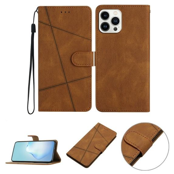 Nalacover Deisgned for iPhone 14 Pro Max, Magnetic Folio Wrist Strap Flip Kickstand Premium PU Leather Wallet Case Cash Card Slots Holder Protective Case For iPhone 14 Pro Max, Brown