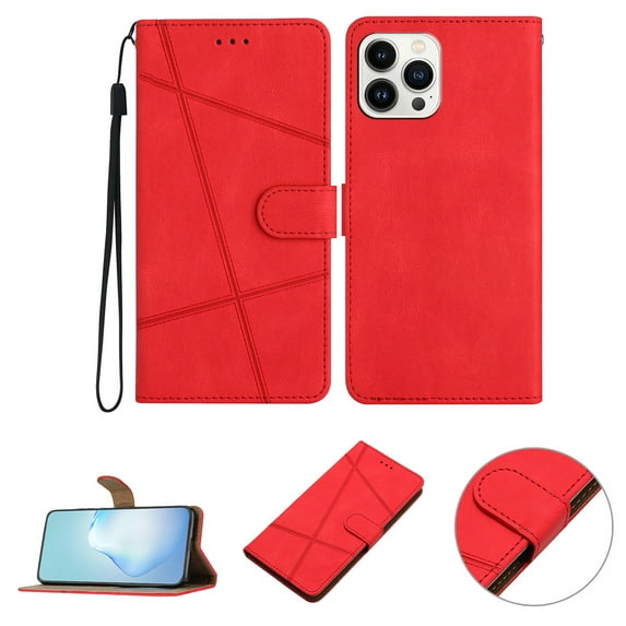 Nalacover Deisgned for iPhone 14 Pro Max, Magnetic Folio Wrist Strap Flip Kickstand Premium PU Leather Wallet Case Cash Card Slots Holder Protective Case For iPhone 14 Pro Max, Red