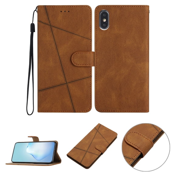 Nalacover Deisgned for iPhone XS Max, Magnetic Folio Wrist Strap Flip Kickstand Premium PU Leather Wallet Case Cash Card Slots Holder Protective Case for iPhone XS Max, Brown