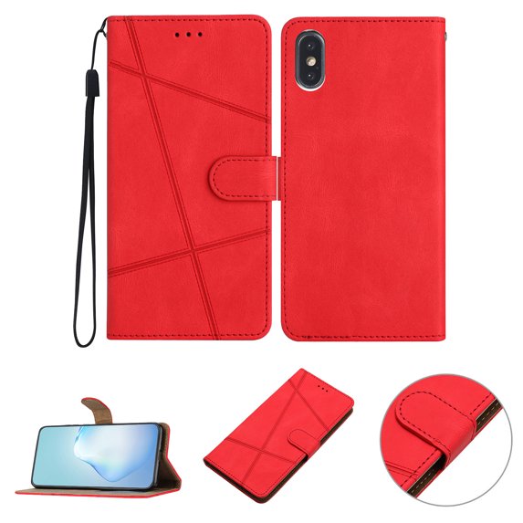 Nalacover Deisgned for iPhone XS Max, Magnetic Folio Wrist Strap Flip Kickstand Premium PU Leather Wallet Case Cash Card Slots Holder Protective Case for iPhone XS Max, Red