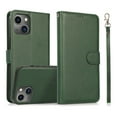 thumbnail image 1 of Nalacover Detachable Wallet Case for iPhone 15, PU Leather Wrist Hand Strap 2 in 1 Design Flip Folio Cover with Card Slots Holder Magnetic Car Mount Kickstand Protective Case, Green, 1 of 8
