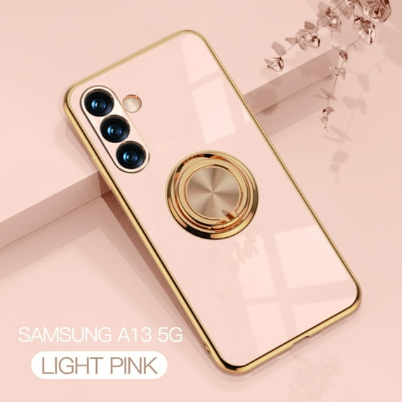 Nalacover Electroplated Case for Samsung Galaxy A13 5G, Slim Thin Light Plating Frame Rotatable Metal Ring Holder Bracket Cover with Magnetic Car Mount Rugged Shockproof Anti-Scratches Case,Light Pink