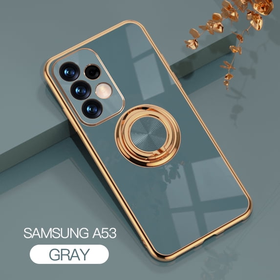 Nalacover Electroplated Case for Samsung Galaxy A53 5G, Slim Thin Light Plating Frame Rotatable Metal Ring Holder Bracket Cover with Magnetic Car Mount Rugged Shockproof Anti-Scratches Case, Gray