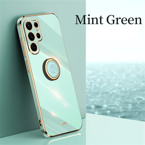 Nalacover Electroplated Case for Samsung Galaxy S22 Ultra, Glossy TPU Shockproof Anti-Drop Lens Protection Cover with Ring Holder Kickstand Bracket Ultra Slim Case for Samsung Galaxy S22 Ultra, Green