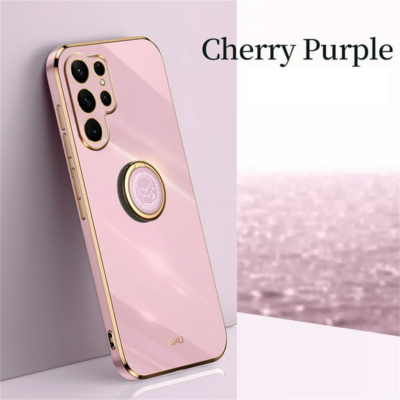 Nalacover Electroplated Case for Samsung Galaxy S22 Ultra, Glossy TPU Shockproof Anti-Drop Lens Protection Cover with Ring Holder Kickstand Bracket Ultra Slim Case for Samsung Galaxy S22 Ultra, Purple