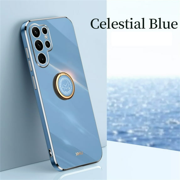 Nalacover Electroplated Case for Samsung Galaxy S22 Ultra, Glossy TPU Shockproof Anti-Drop Lens Protection Cover with Ring Holder Kickstand Bracket Ultra Slim Case for Samsung Galaxy S22 Ultra, Blue