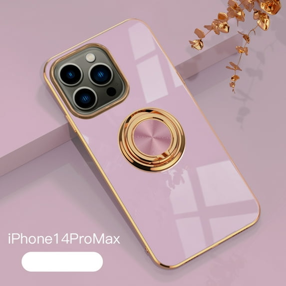 Nalacover Electroplated Case for iPhone 14 Pro, Slim Thin Light Plating Frame Rotatable Metal Ring Holder Bracket Cover with Magnetic Car Mount Rugged Shockproof Anti-Scratches Case, Lightpurple