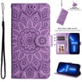 thumbnail image 1 of Nalacover Embossed Pattern Wallet Case for iPhone 14 Pro Max, 3D Flower Pattern Luxury PU Leather Flip Folio Case with Card Slots Holder Kickstand Magnetic Clasp Wrist Strap Shockproof Cover,Purple, 1 of 13