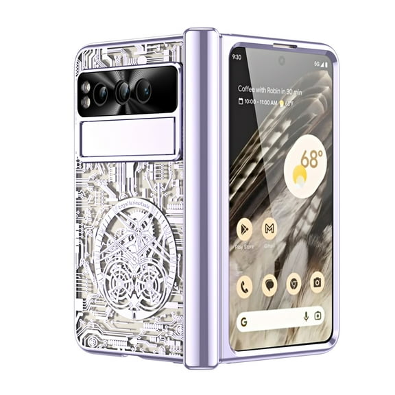 Nalacover Folding Case for Google Pixel Fold, Mechanical Legend Electroplated Texture Non-Fingerprints Cover with Hinge Protection Lens Hole Design Anti-Fall Shockproof Case,Purple