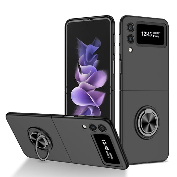 Nalacover Folding Case for Samsung Galaxy Z Flip 4, Rotated Ring Holder Kickstand Rugged PC Shockproof Cover with Magnetic Car Mount Slim Fit Lens Protection Case for Samsung Galaxy Z Flip 4, Black