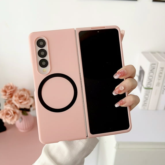 Nalacover Folding Case for Samsung Galaxy Z Fold 3, Skin-Friendly Rugged PC Shockproof Non-Slip Magnetic Cover Compatible with MagSafe Wireless Charging Slim Lightweight Case,Pink