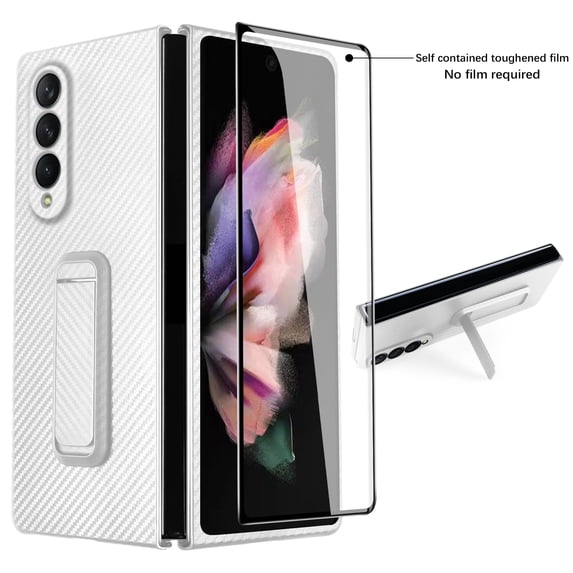 Nalacover Folding Case for Samsung Galaxy Z Fold 4, Carbon Fiber Rugged PC Anti-Scratches Lens Protection Cover with Hidden Bracket Screen Protection Wireless Charging Case,White