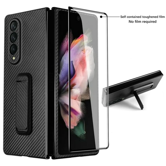 Nalacover Folding Case for Samsung Galaxy Z Fold 4, Carbon Fiber Rugged PC Anti-Scratches Lens Protection Cover with Hidden Bracket Screen Protection Wireless Charging Case,Black