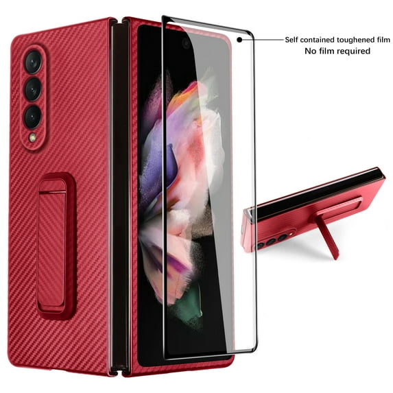 Nalacover Folding Case for Samsung Galaxy Z Fold 4, Carbon Fiber Rugged PC Anti-Scratches Lens Protection Cover with Hidden Bracket Screen Protection Wireless Charging Case,Red