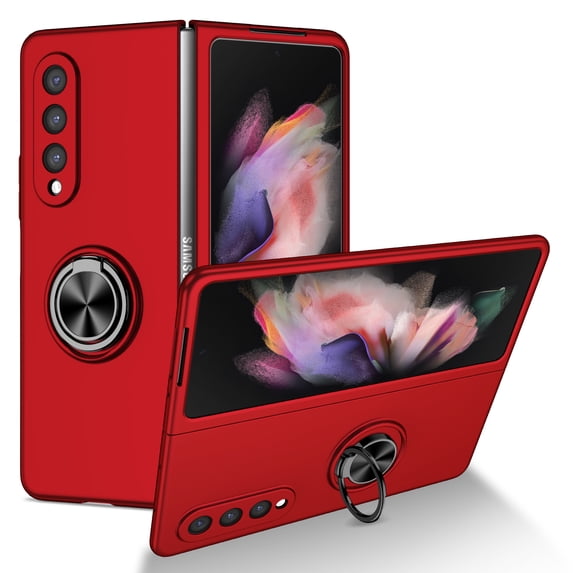 Nalacover Folding Case for Samsung Galaxy Z Fold4, Rotated Ring Holder Kickstand Rugged PC Shockproof Cover with Magnetic Car Mount Slim Fit Lens Protection Case for Samsung Galaxy Z Fold4, Red