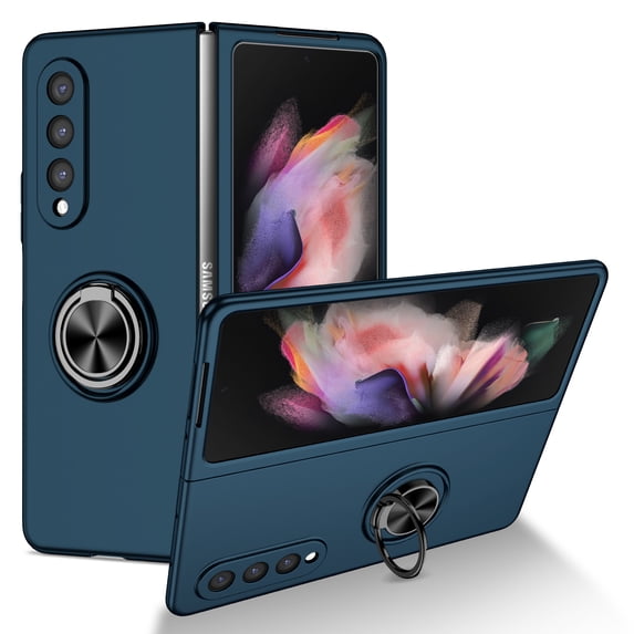 Nalacover Folding Case for Samsung Galaxy Z Fold4, Rotated Ring Holder Kickstand Rugged PC Shockproof Cover with Magnetic Car Mount Slim Fit Lens Protection Case for Samsung Galaxy Z Fold4, Darkblue
