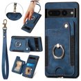 thumbnail image 1 of Nalacover For Google Pixel 6 Pro Case Ring Holder Kickstand with Credit Card Holder, Back Flip Premium Leather Magnetic Clasp Removable Wirst Hand Strap Cover for Google Pixel 6 Pro, Blue, 1 of 14