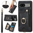 thumbnail image 1 of Nalacover For Google Pixel 7A Case Ring Holder Kickstand with Credit Card Holder, Back Flip Premium Leather Magnetic Clasp Removable Wirst Hand Strap Cover for Google Pixel 7A, Black, 1 of 14