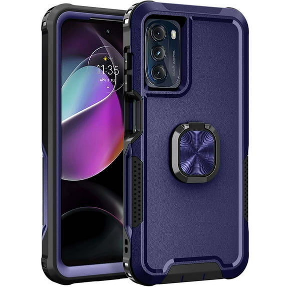Nalacover For Motorola Moto G (2022) 5G Slim Case,Luxury Hybrid Hard PC and TPU Rugged Bumper 3-In-1 Rotatable Magnetic Ring Kickstand Four Corner Guard Shockproof Anti-Scratch Back Cover.Blue