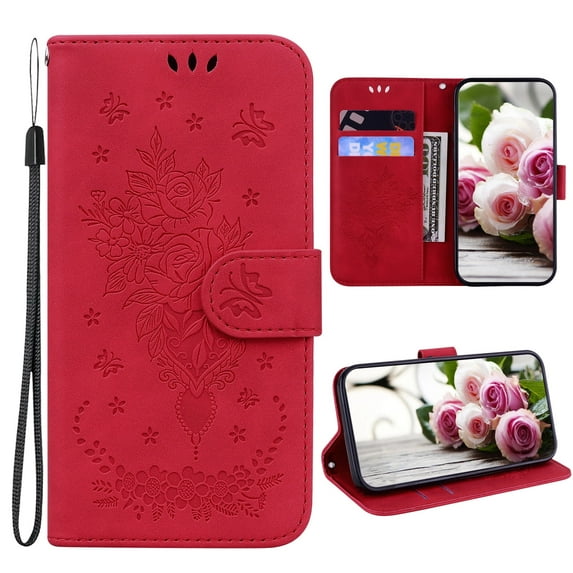 Nalacover For Motorola Moto G Stylus 5G 2022 Wallet case,Embossed Sun Flower Pattern PU Leather Magnetic Flip Folio Book Credit Card Holder Shockproof for Women Men Phone Cover.Red