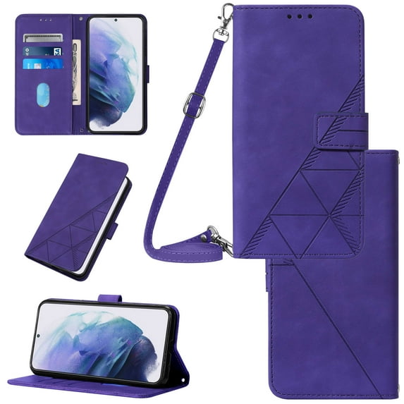 Nalacover For Samsung Galaxy A13 4G Card Slot Case,Shockproof Premium PU Leather Magnetic Clasp Flip Stand Wallet for Women Men Cover with Removable Adjustable Crossbody Shoulder Strap,Purple