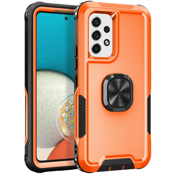Nalacover For Samsung Galaxy A53 5G Slim Case,Luxury Hybrid Hard PC and TPU Rugged Bumper 3-In-1 Rotatable Magnetic Ring Kickstand Four Corner Guard Shockproof Anti-Scratch Back Phone Cover.Orange