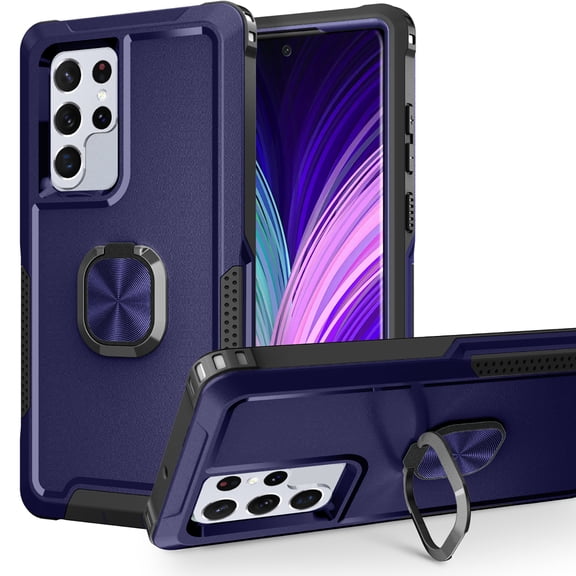 Nalacover For Samsung Galaxy S23 Ultra Slim Case,Luxury Hybrid Hard PC and TPU Rugged Bumper 3-In-1 Rotatable Magnetic Ring Kickstand Four Corner Guard Shockproof Anti-Scratch Back Phone Cover.Blue