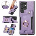thumbnail image 1 of Nalacover For Samsung S21 Ultra Case Ring Holder Kickstand with Credit Card Holder, Back Flip Premium Leather Magnetic Clasp Removable Wirst Hand Strap Cover for Samsung Galaxy S21 Ultra, Purple, 1 of 15