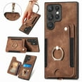 thumbnail image 1 of Nalacover For Samsung S22 Ultra Case Ring Holder Kickstand with Credit Card Holder, Back Flip Premium Leather Magnetic Clasp Removable Wirst Hand Strap Cover for Samsung Galaxy S22 Ultra, Brown, 1 of 15