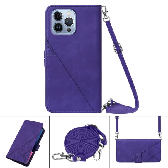 Nalacover For iPhone 11 Pro Card Slot Case,Shockproof Premium PU Leather Magnetic Clasp Flip Stand Wallet for Women Men Cover with Removable Adjustable Crossbody Shoulder Strap,Purple