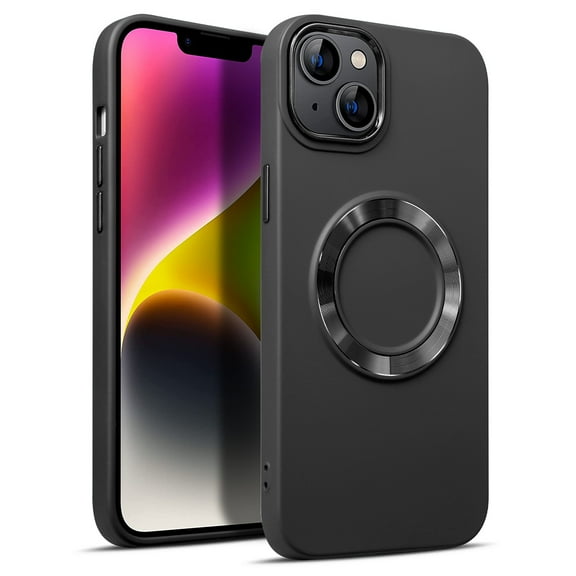 Nalacover For iPhone 14 Plus Magnetic Case, Compatible with MagSafe Back Plating Liquid Silicone Phone Case with [Soft Anti-Scratch Raised Lip Protection] Drop Protection, Black