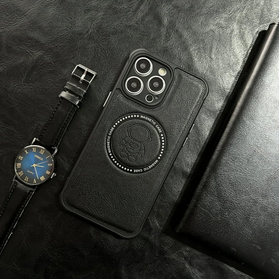 Nalacover For For iPhone 14 Pro, Cute Astronaut Pattern Leather Anti-Scratch Raised Camera Protection Compatible with MagSafe,Slim Fit Shockproof Phone Case For iPhone 14 Pro, Black