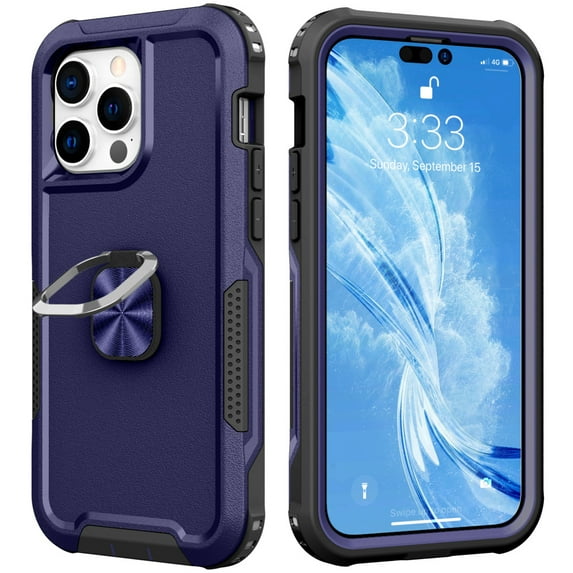 Nalacover For iPhone 14 Pro Max Slim Case,Luxury Hybrid Hard PC and TPU Rugged Bumper 3-In-1 Rotatable Magnetic Ring Kickstand Four Corner Guard Shockproof Anti-Scratch Back Phone Cover.Blue