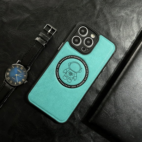 Nalacover For For iPhone 15 Plus, Cute Astronaut Pattern Leather Anti-Scratch Raised Camera Protection Compatible with MagSafe,Slim Fit Shockproof Phone Case For iPhone 15 Plus, Lightblue