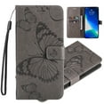 thumbnail image 1 of Nalacover For iPhone 16 Plus Case,Slim Embossed Butterfly PU Leather and Soft Inner TPU Flip Kickstand Magnetic Closure Card Slots Wallet Shockproof Cover with Wrist Strap,Gray, 1 of 1