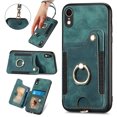 thumbnail image 1 of Nalacover For iPhone XR Case Ring Holder Kickstand with Credit Card Holder, Back Flip Premium Leather Magnetic Clasp Removable Wirst Hand Strap Cover For iPhone XR, Green, 1 of 14