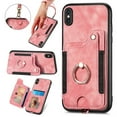thumbnail image 1 of Nalacover For iPhone XS Max Case Ring Holder Kickstand with Credit Card Holder, Back Flip Premium Leather Magnetic Clasp Removable Wirst Hand Strap Cover For iPhone XS Max, Pink, 1 of 14
