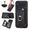 thumbnail image 1 of Nalacover For iPhone XS Max Case Ring Holder Kickstand with Credit Card Holder, Back Flip Premium Leather Magnetic Clasp Removable Wirst Hand Strap Cover For iPhone XS Max, Black, 1 of 14