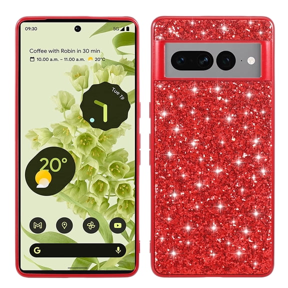 Nalacover Glitter Case for Google Pixel 8 Pro, Sparkle Crystal Bling Slim Lightweight Cover with Military Grade Soft Silicone Rubber Shockproof Anti-Scratches Case for Girls Women, Red
