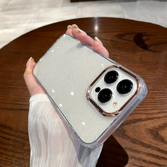 Nalacover Glitter Clear Case for iPhone 14 Pro, Cute Sparkly Bling Translucent Electroplated Lens Frame Protection Slim Rugged Shockproof Anti-Scratch Non-Yellowing Cover for Women Girls,Clear