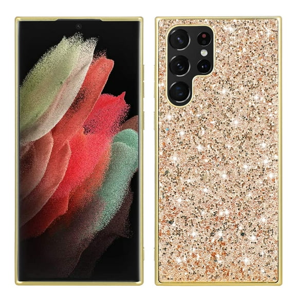 Nalacover Glitter Shining Case for Samsung Galaxy S24 Ultra - Slim Lightweight Thin Fit Sparkle Crystal Bling Cover, Military Grade Silicone Shockproof Anti-Scratches Case for Girls Women,Gold