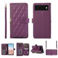 thumbnail image 1 of Nalacover for Google Pixel 6 6.4 inch Premium PU Leather Crossbody Case with Shoulder Strap & Wrist Strap,Shockproof Magnetic Flip Kickstand Credit Card Slots Zipper Wallet Phone Case,Darkpurple, 1 of 12